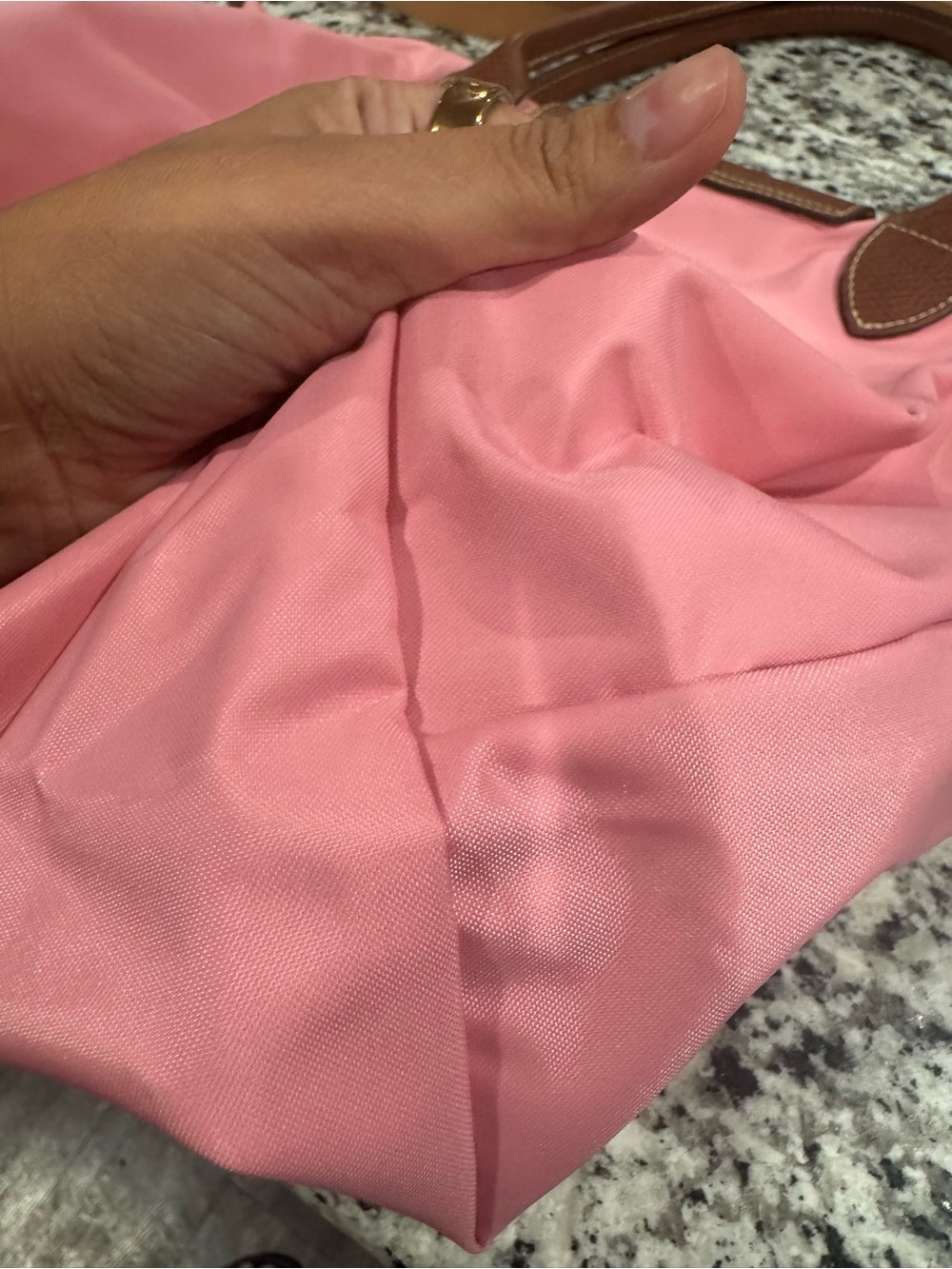 Classic Pink Tote Bag with Brown Trim - Picture 3 of 4